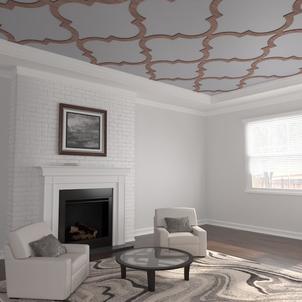 Ekena Millwork 66 56W x 66 56H x 38T Large Marrakesh Decorative Fretwork Wood Ceiling Panels, Walnut CELW67X67X0375MRKWA - main